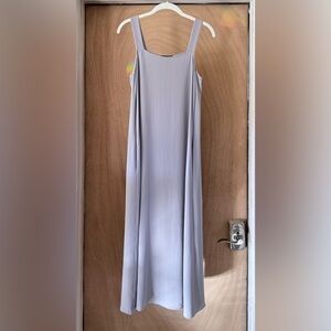 Eileen Fisher Silk Georgette Square Neck Midi Dress Lavender XS Pockets